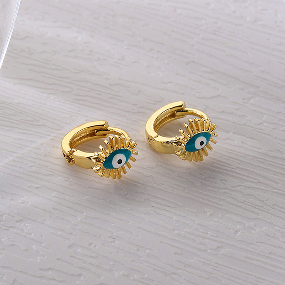 Fashion Geometric Evil Eye Enamel Drop Oil 18K Gold Plated Copper Mini Hoop Earrings for Women