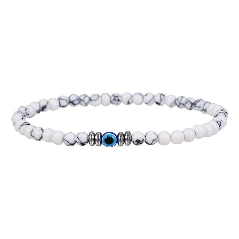 4mm Evil Eye Beaded Bracelet with Tiger Eye and Turquoise Unisex Geometric Jewelry