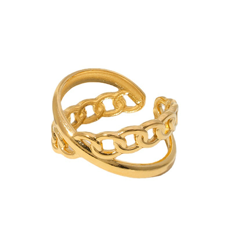 Vintage Geometric Titanium Steel Adjustable Ring for Women and Men with Electroplated Finish