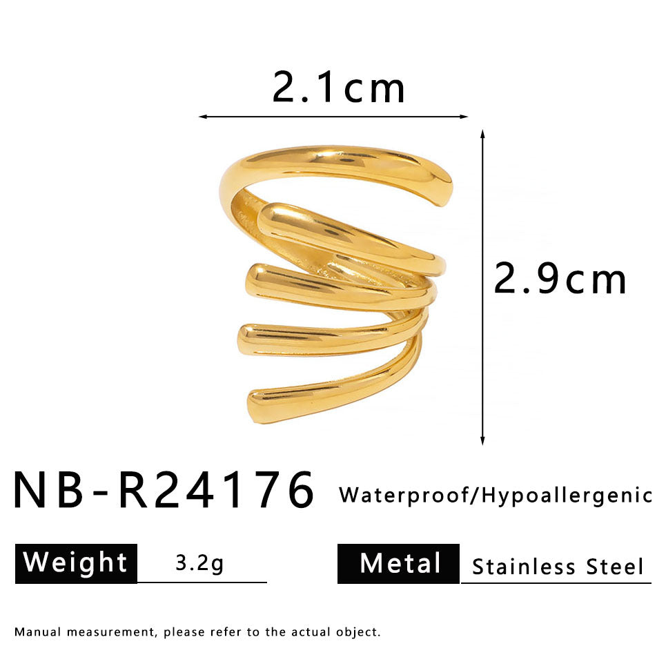 Minimalist Geometric Hollow Out 18K Gold Plated Stainless Steel Ring for Women
