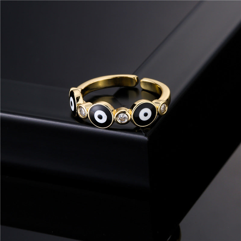 Geometric Drip Oil Brass 18K Gold Plated Cubic Zirconia Ring for Women