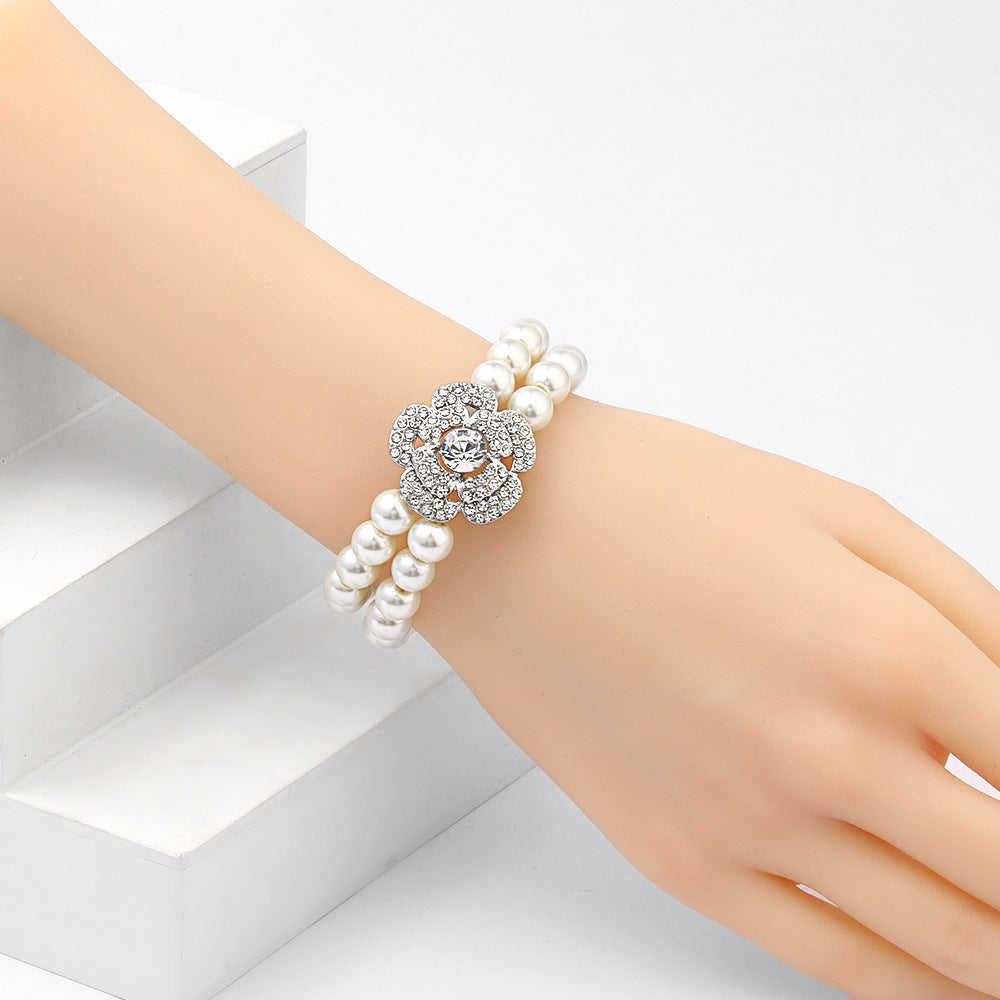 Minimalist Snowflake Double-Layer Pearl Bracelet for Women with Rhinestone Inlay, Elegant Evening and Formal Wear Accessory
