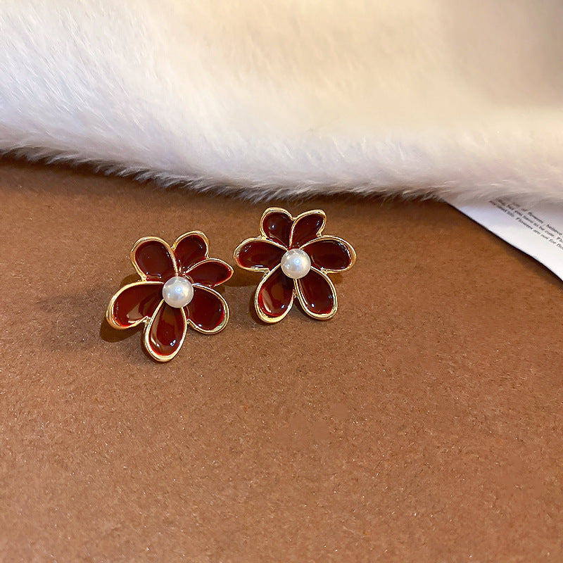 Vintage Floral Earrings with Enamel Finish in Alloy with Stainless Steel Posts for Women