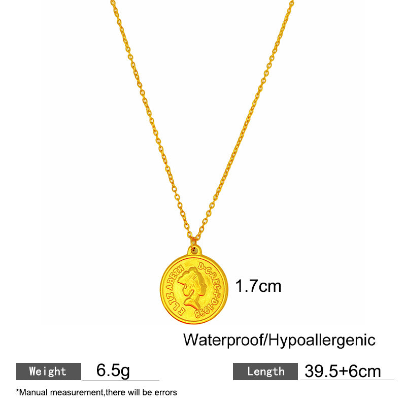 Hip-hop Round Geometric Cartoon Queen Portrait Titanium Steel Plated Pendant Necklace for Unisex