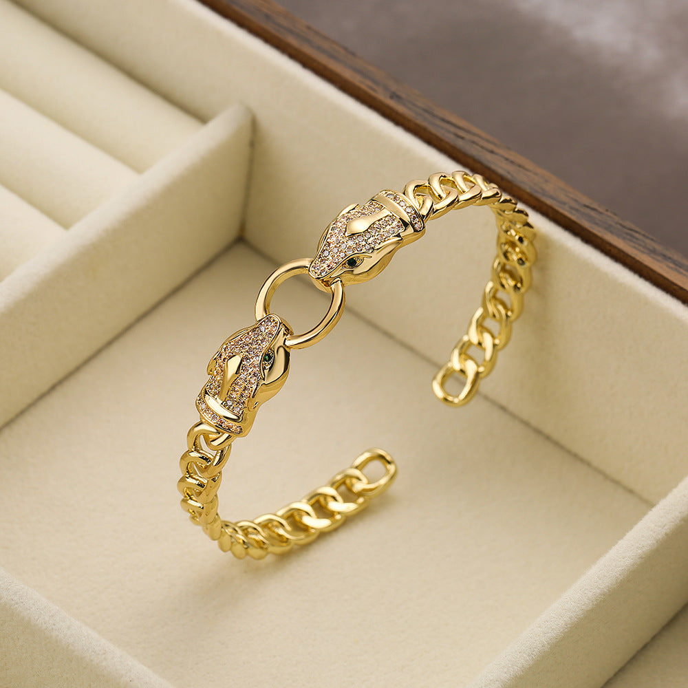 Bracciale da donna Fashion Leopardo Micro-Set Zircone Rame Placcato Oro 18K Lusso Personalità Gioielli