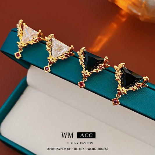 Vintage-Style Geometric Triangle Gold-Plated Copper Stud Earrings with Steel Posts for Women