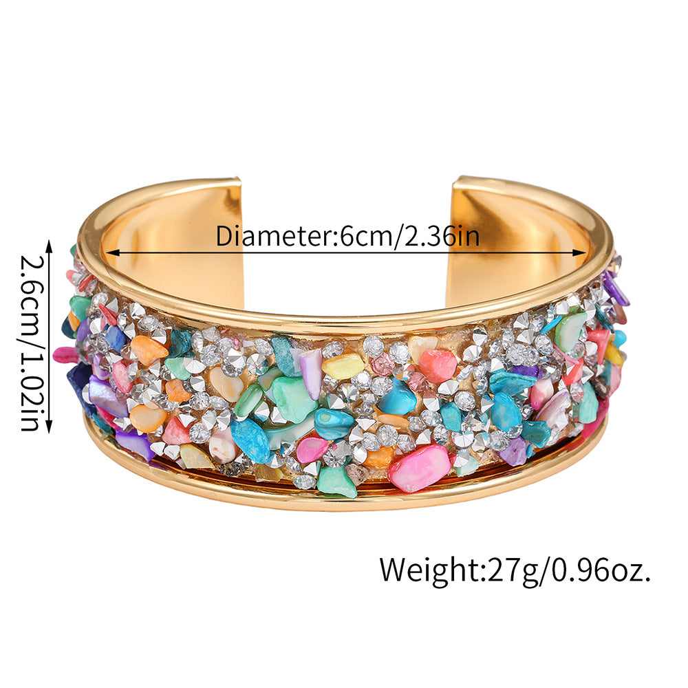 Exaggerated Geometric Round Rhinestone Inlay Plated Alloy Open Cuff Bracelet