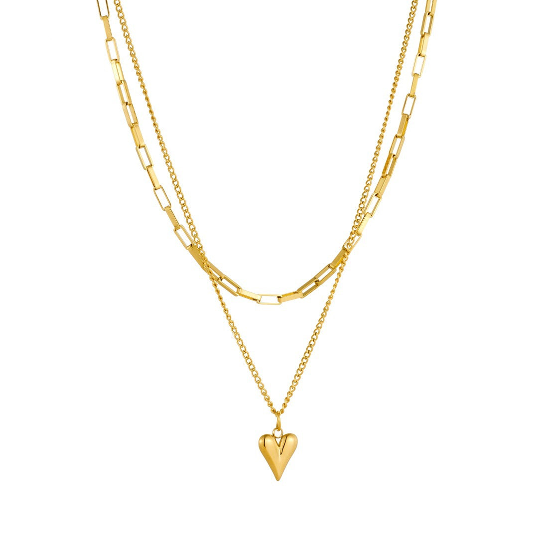 Elegant Vintage Gold Plated Stainless Steel Curb Chain Necklace with Heart and Bow Pendants
