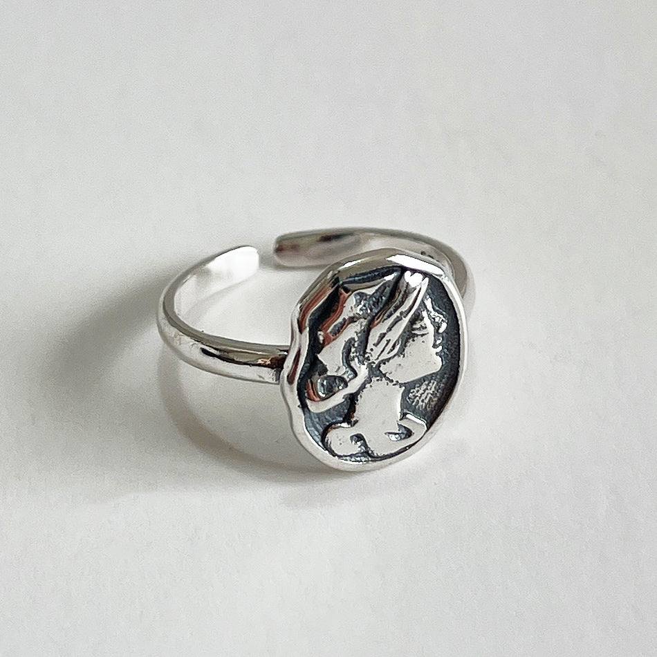 Anillo geométrico de plata de ley 925, vintage, minimalista, artístico, bohemio