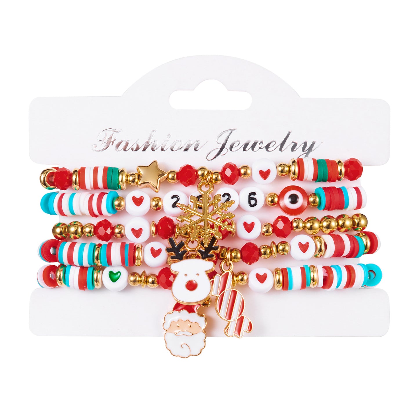Handmade Alloy Christmas Tree Snowflake Santa Pendant Bracelet Set for Women with Festive Holiday Theme