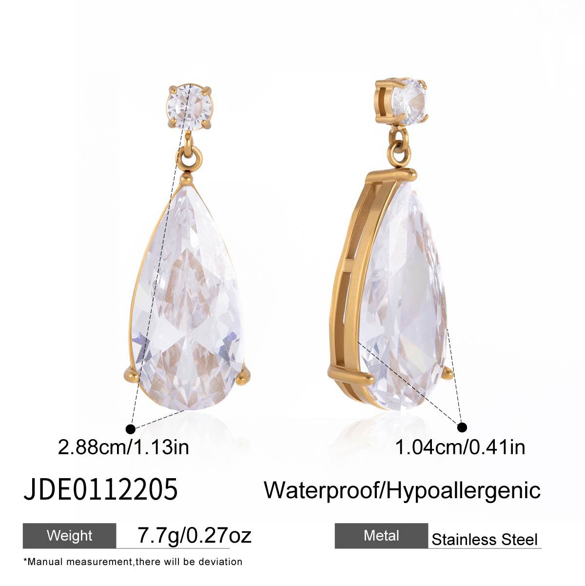 Elegante collar de acero inoxidable con colgante geométrico de circonita cúbica en forma de lágrima, chapado en oro PVD, para mujer