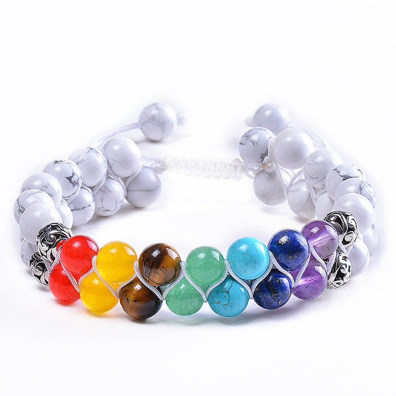 Bohemian 6mm Multicolor Natural Stone Agate Crystal Geometric Round Beaded Bracelet Unisex