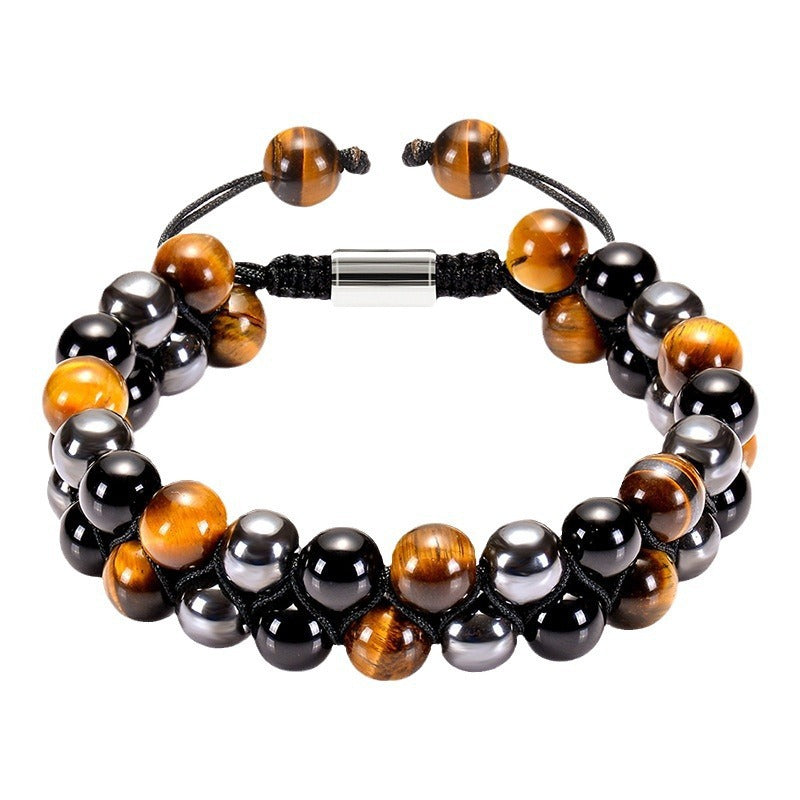 Men's Geometric Agate Woven Bracelet with Floral Pattern