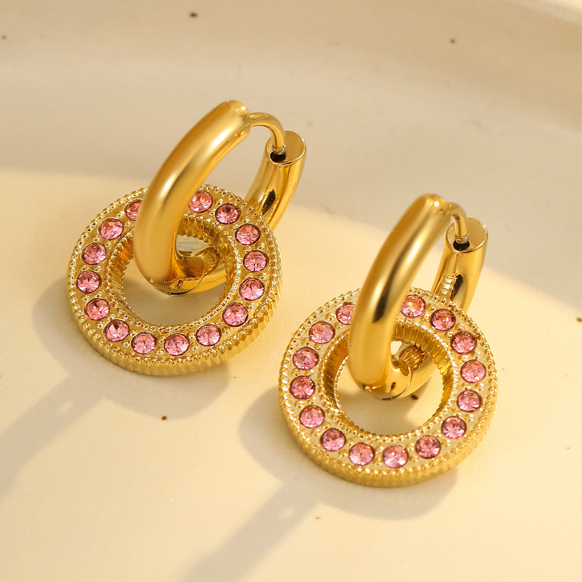 Pendientes de círculo geométrico de moda para mujer en acero inoxidable con acabado chapado