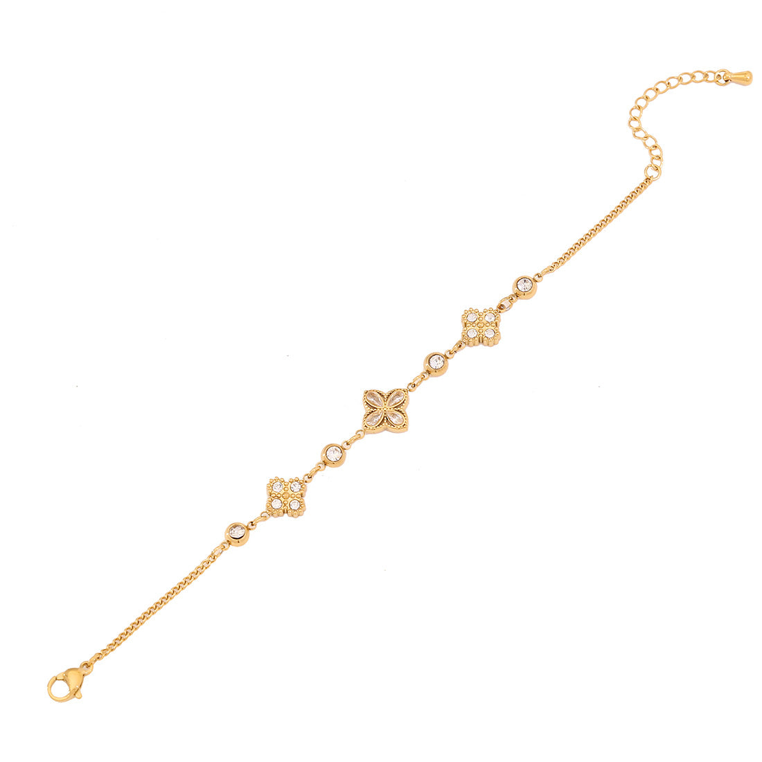 Natural Floral Pearl-Look Double-Layer Bracelet in Stainless Steel with Rhinestone Accents for Women