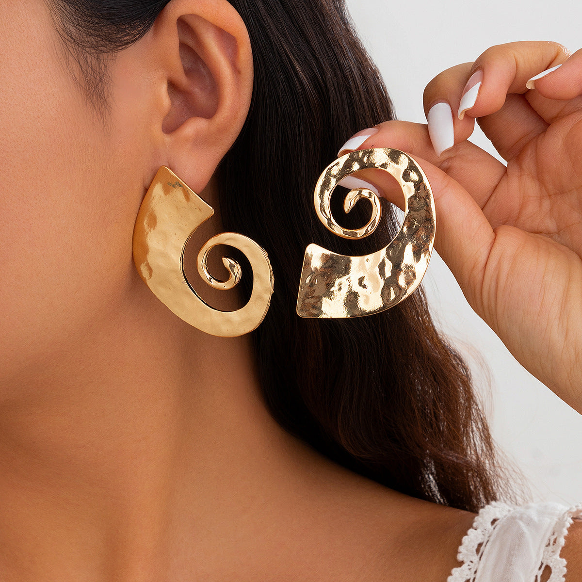 Exaggerated Geometric Alloy Plated Irregular Stud Earrings for Women