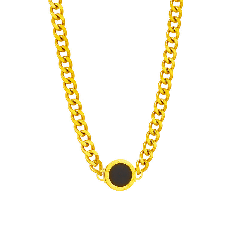 Collana Pendente Punk Minimalista Geometrica in Acciaio al Titanio con Finitura Placcata e Maglie a Catena