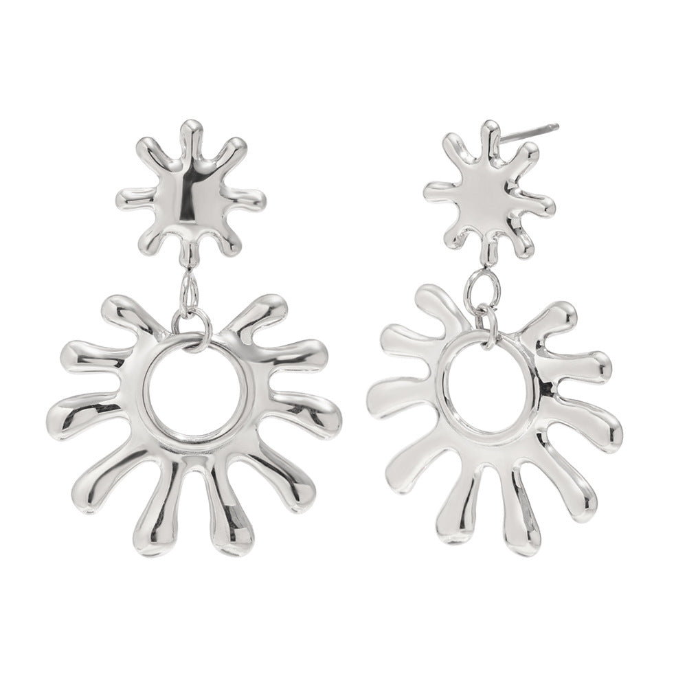Minimalist Geometric Stainless Steel 18K Gold Plated Sun Stud Earrings for Women with Clean Line Design