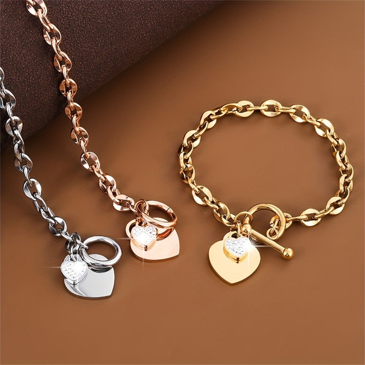 Minimalist Heart-Shaped Titanium Steel Bracelet for Women with Plated Finish and OT Clasp