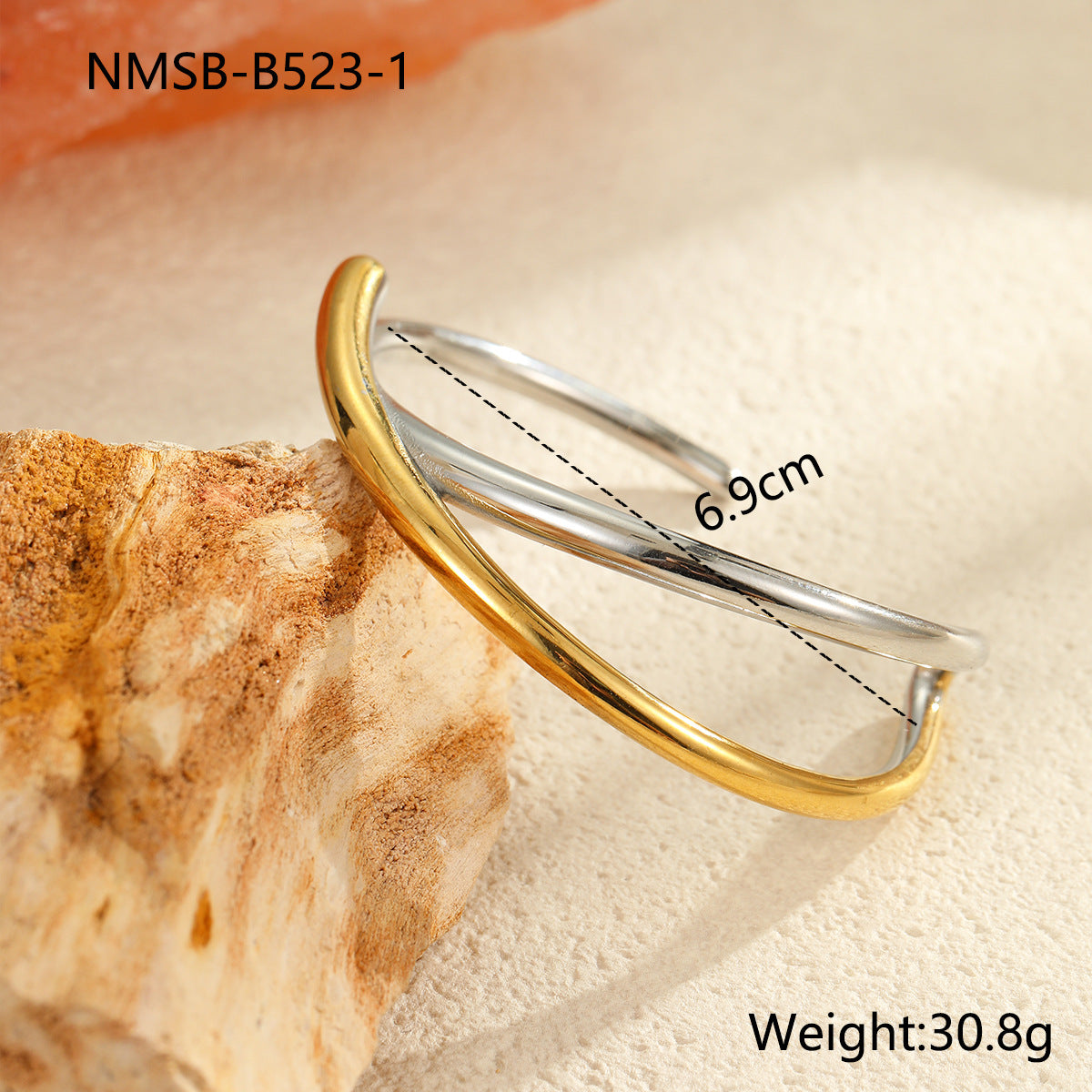 Geometric Line Pattern Titanium Steel Bracelet with Gold and Silver Tone Plating for Women