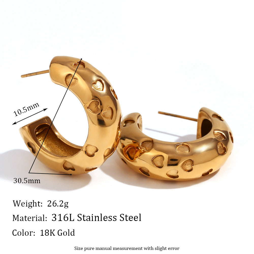 Fashion Minimalist Heart C-Shape Stainless Steel 18K Gold Plated Earrings for Women