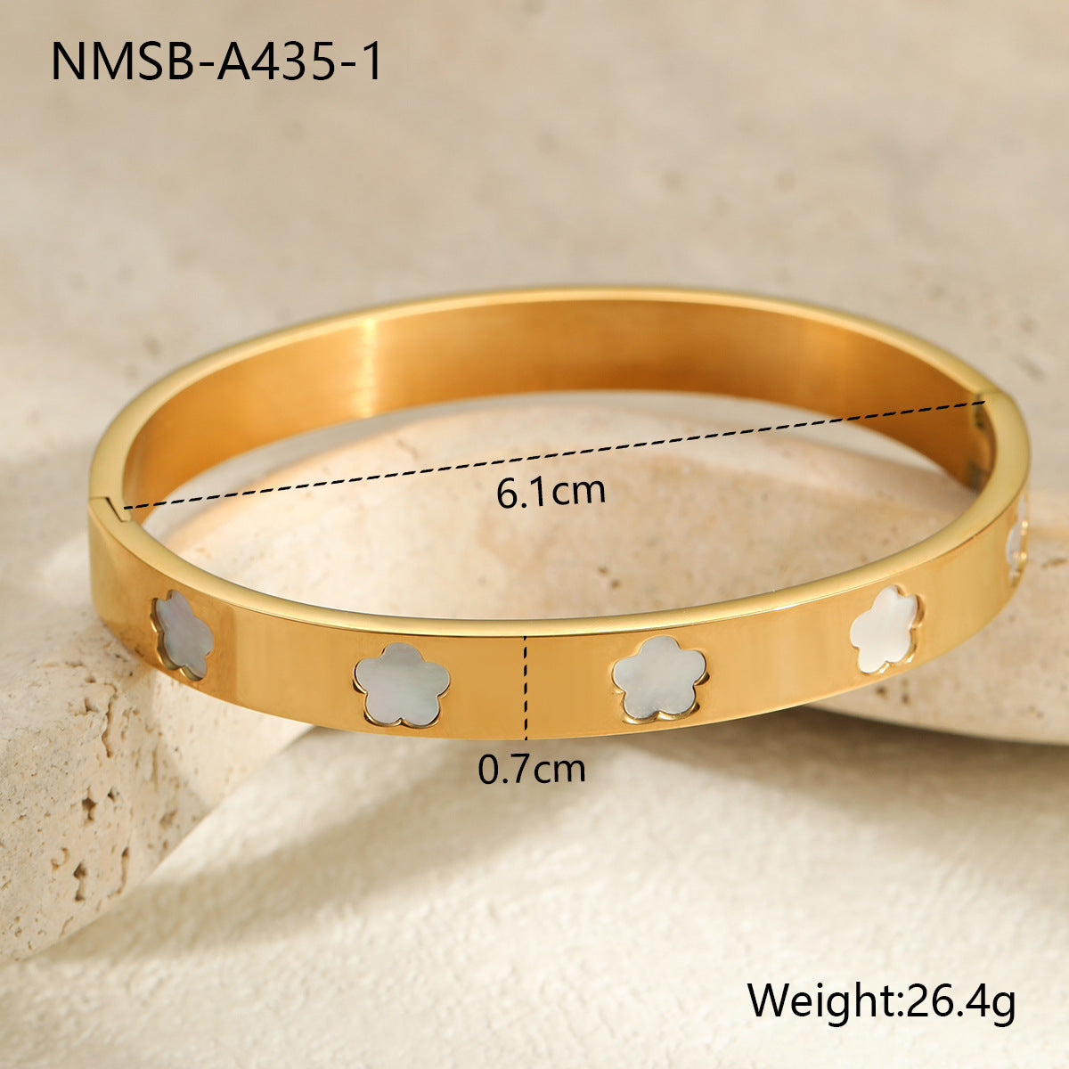 Bracciale da donna in acciaio inossidabile con intarsio in madreperla a forma di fiore, stile OL alla moda, con finitura placcata