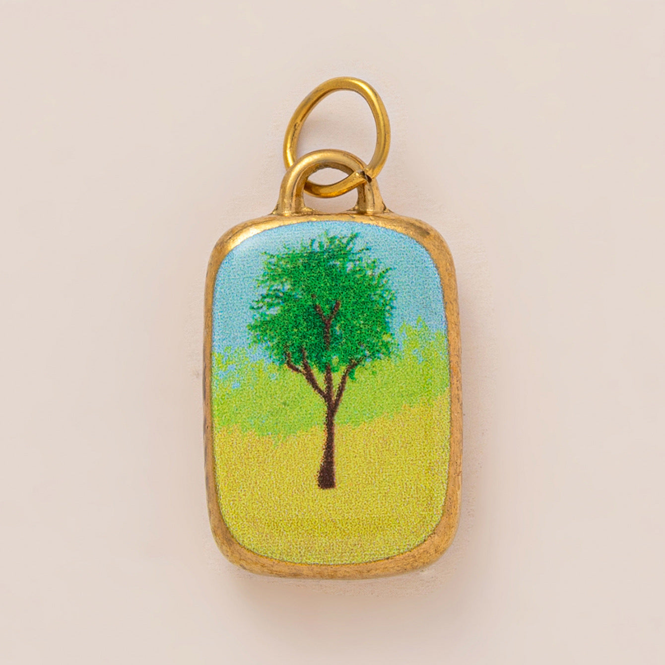 18K Gold Plated Square Cartoon Stainless Steel Pendant Charm Bar on Titanium Steel Cable Chain