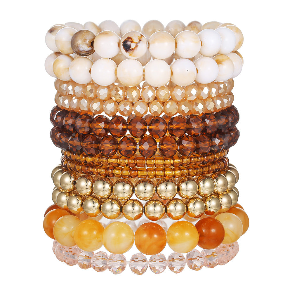 Vintage Geometric Crystal Resin Beaded Bracelet Set