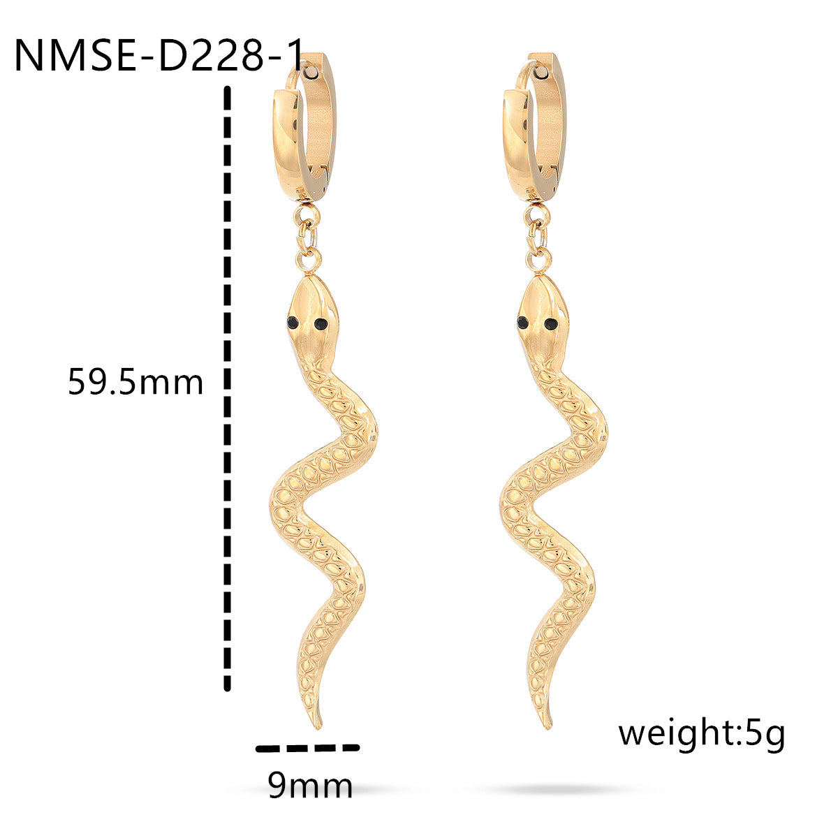 Set di orecchini, bracciale e anello da donna in acciaio al titanio a forma di serpente, placcato e alla moda