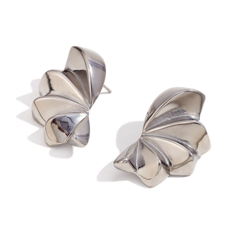 Minimalist Geometric Floral Stainless Steel Stud Earrings for Women with Plated Finish