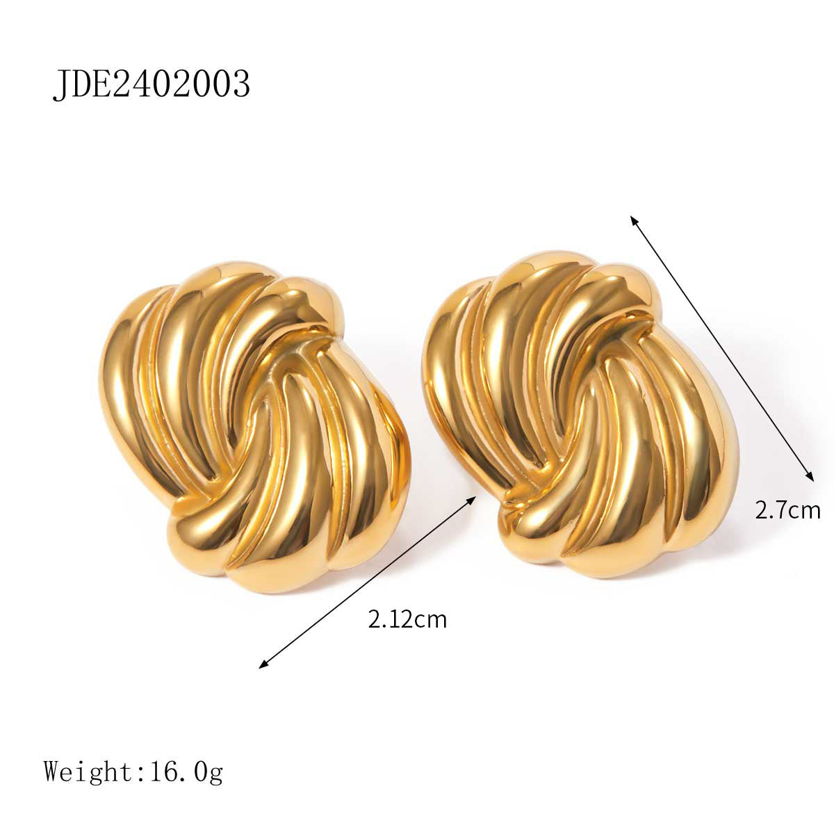 Pendientes minimalistas de acero inoxidable con forma de onda chapados en oro de 18K para mujer