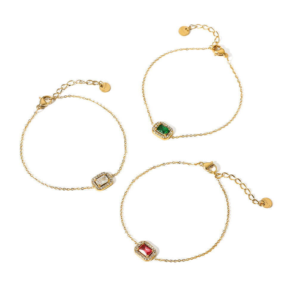 Bracciale da donna minimalista geometrico quadrato in titanio e acciaio con placcatura in oro 18 carati e intarsio di zirconi
