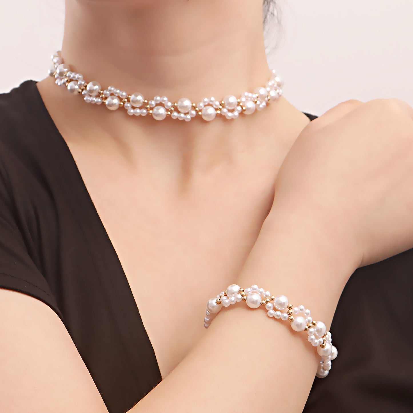 Conjunto de collar y pulsera de aleación geométrica con baño de metal para mujer