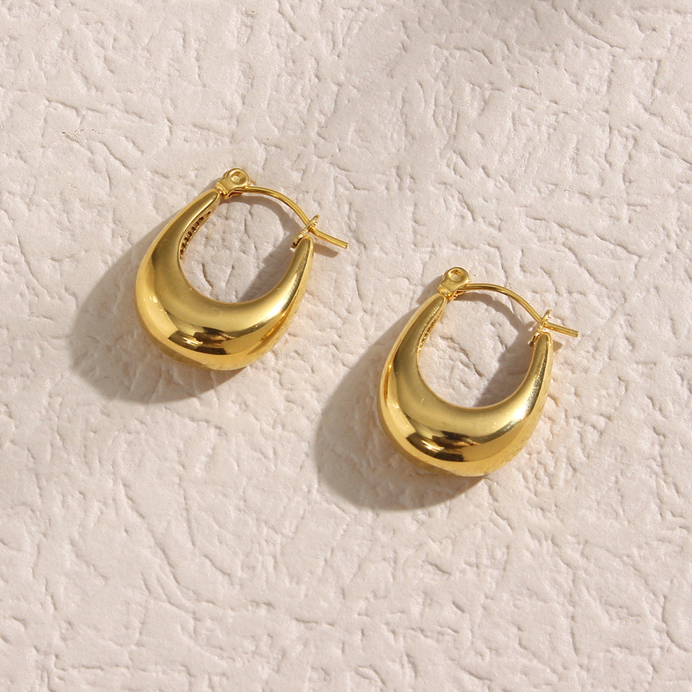 Fashionable Geometric Stainless Steel Hollow Polished U-Shaped Hoop Earrings for Women