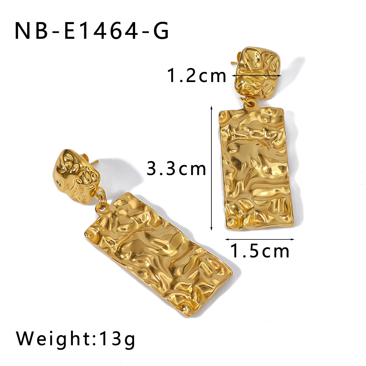 Orecchini da donna minimalisti geometrici in acciaio inossidabile con texture a tripla onda e placcatura in oro 18 carati