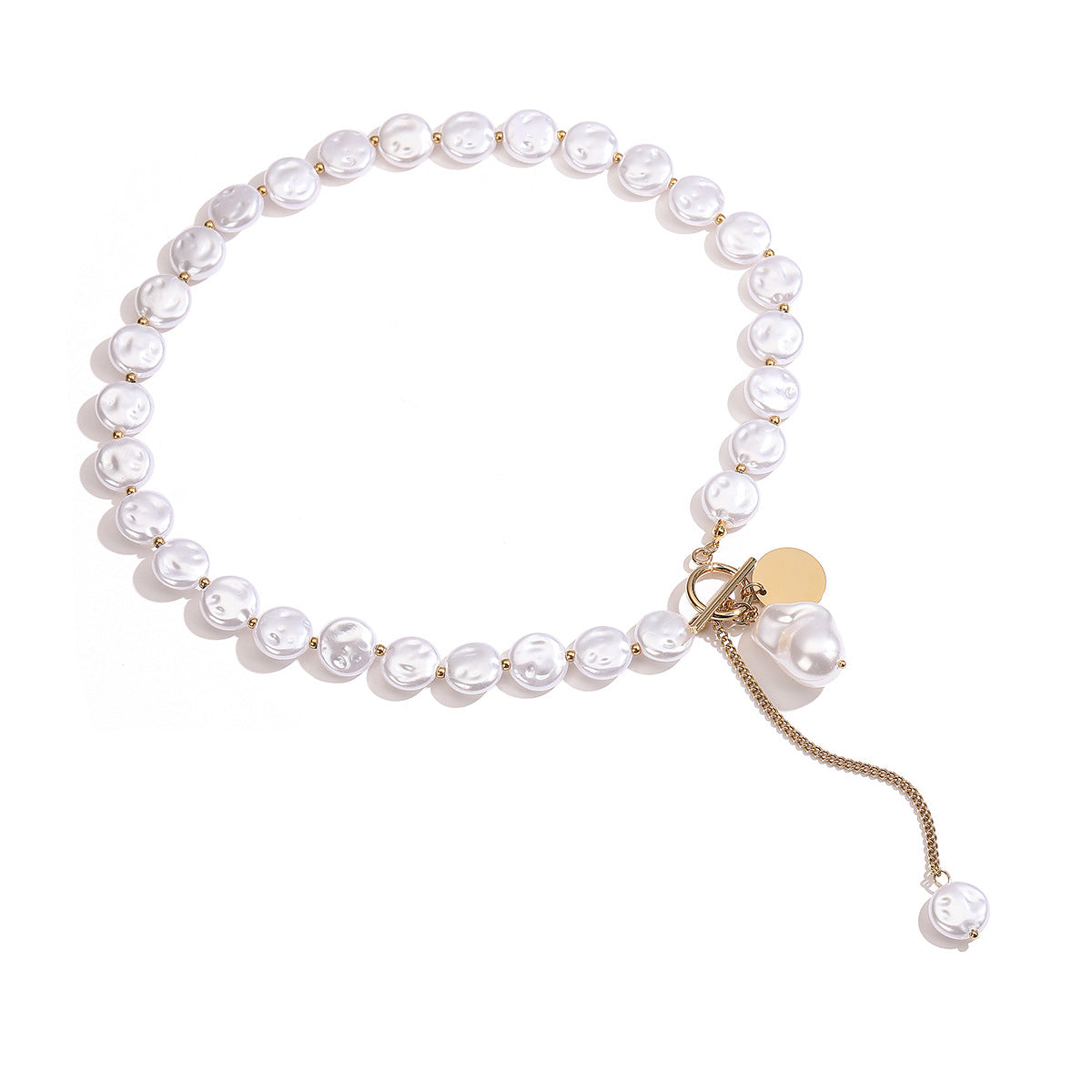 Minimalist Geometric Baroque Pearl Titanium Steel Necklace for Women