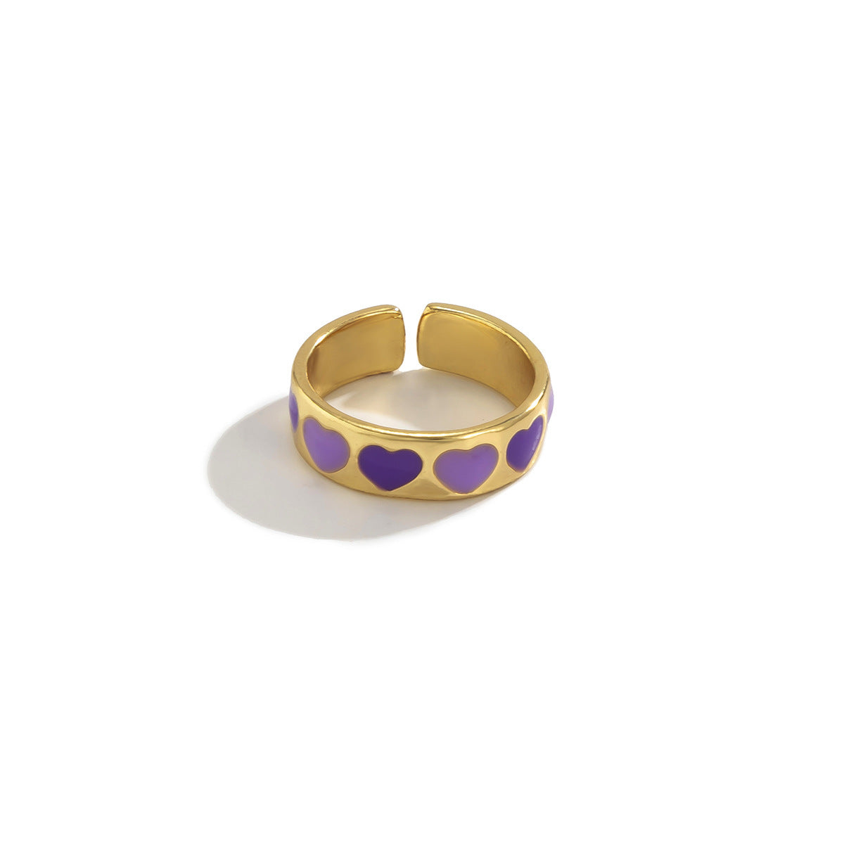 Sweet and Edgy Geometric Heart Smile Ring for Women in Plated Metal with Colorful Enamel Finish