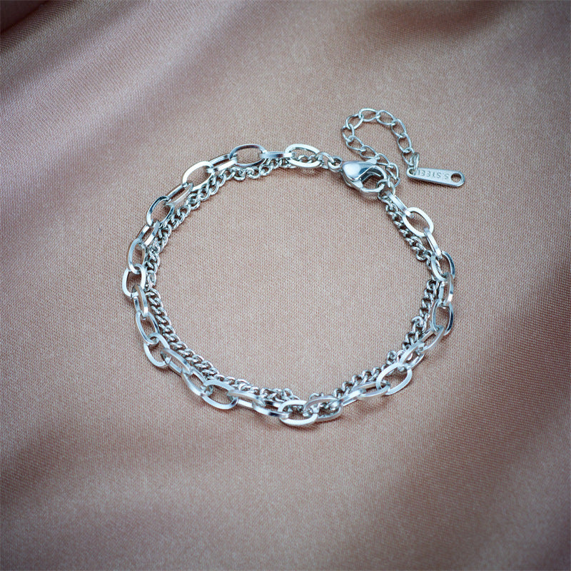 Pulsera de doble capa apilable de Hip Hop minimalista vintage de acero de titanio chapado para mujer