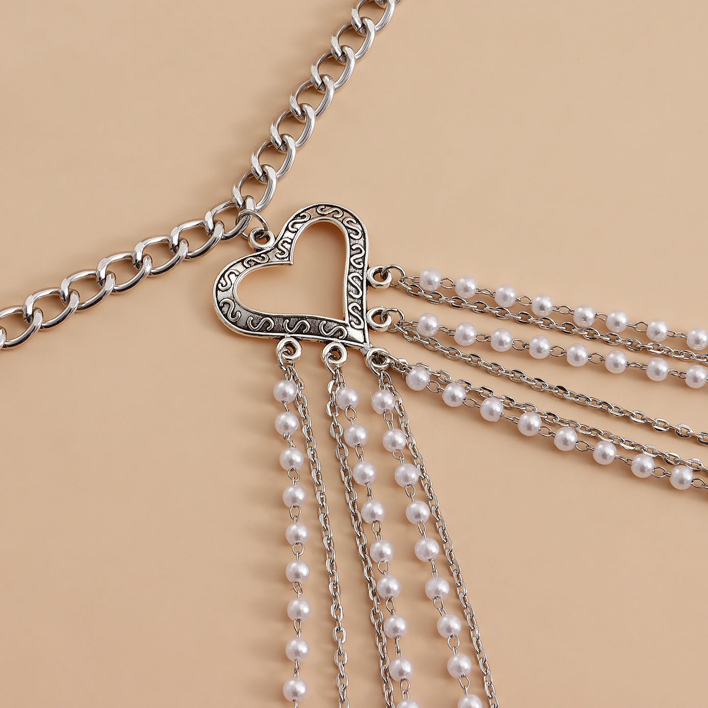 Punk Style Multi-Layer Tassel Aluminum Waist Chain with Imitation Pearl Accents for Women