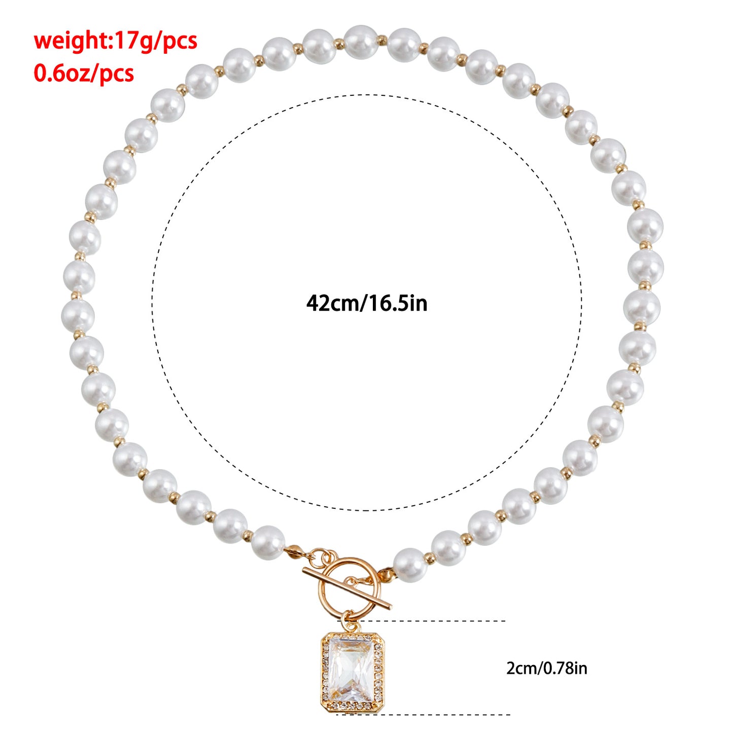 Fashion Minimalist Geometric Rectangle Pearl-Style Pendant Necklace with Rhinestone Accents on Clavicle Chain