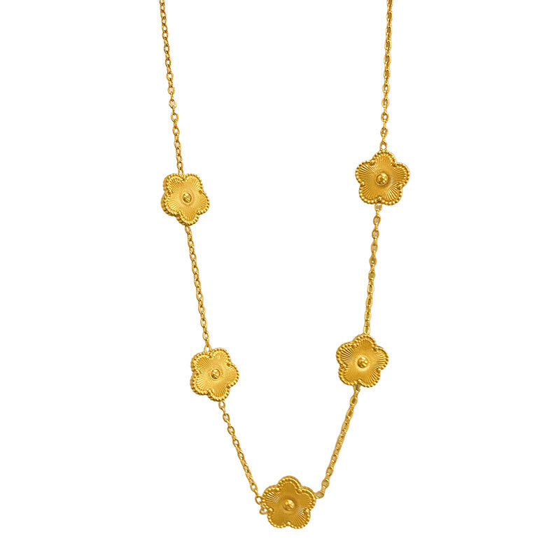 Luxury Gold Plated Laser Floral Titanium Steel Necklace for Unisex