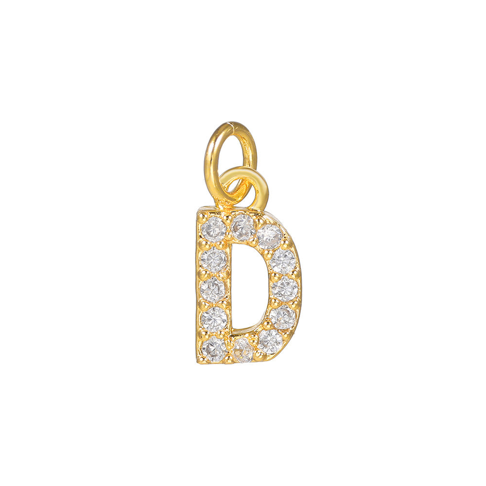 14K Gold Plated Brass Letter Pendant with Cubic Zirconia Charm Bar