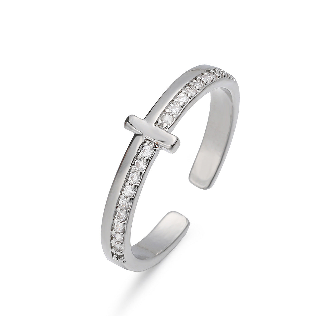 Minimalist 18K Gold Plated Brass Cross Ring with Cubic Zirconia for Women