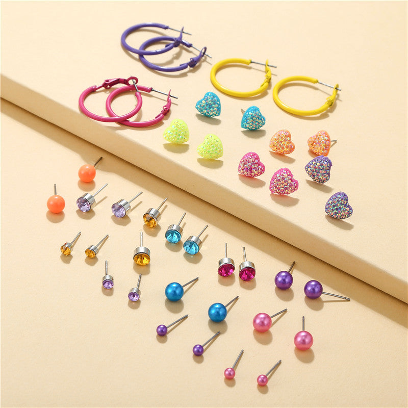 Sweet Minimalist Candy Color Heart Geometric Plated Alloy Stud Earrings Set for Women