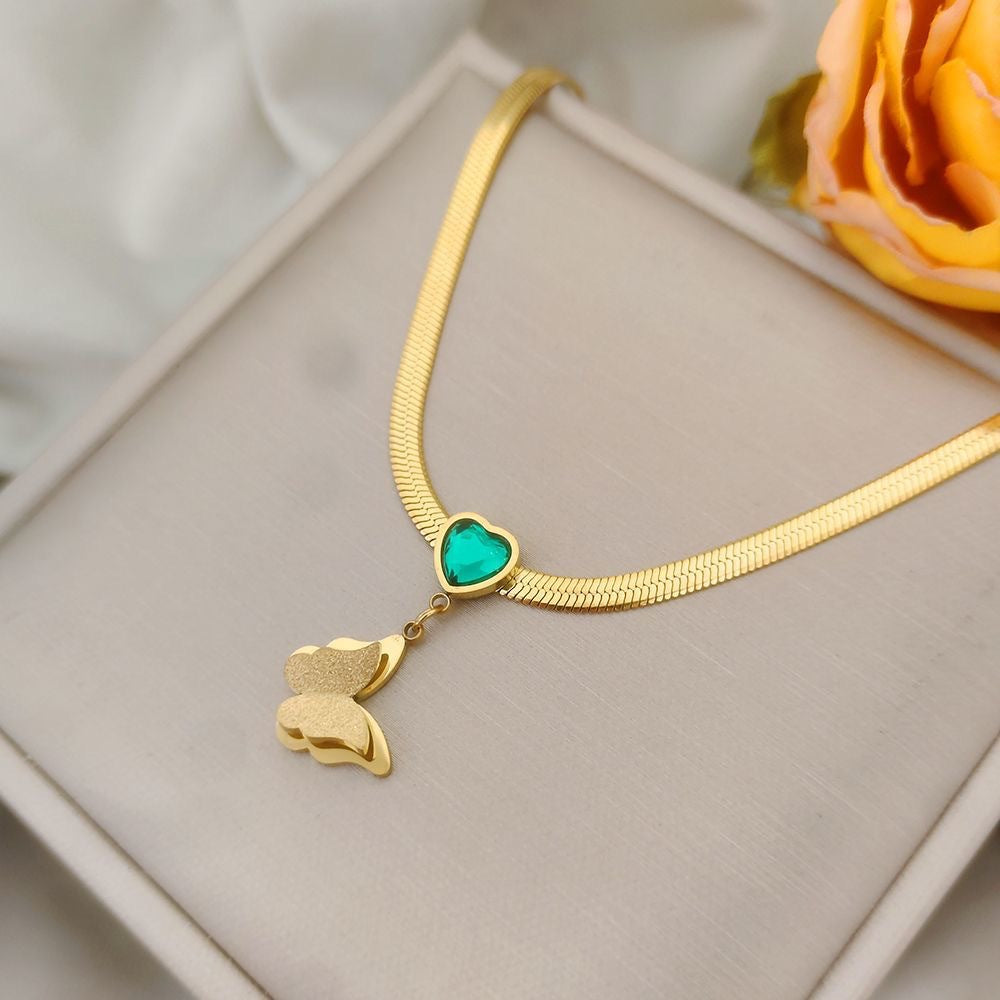 Minimalist Elegant Matte Butterfly Titanium Steel Necklace Snake Chain Women Jewelry