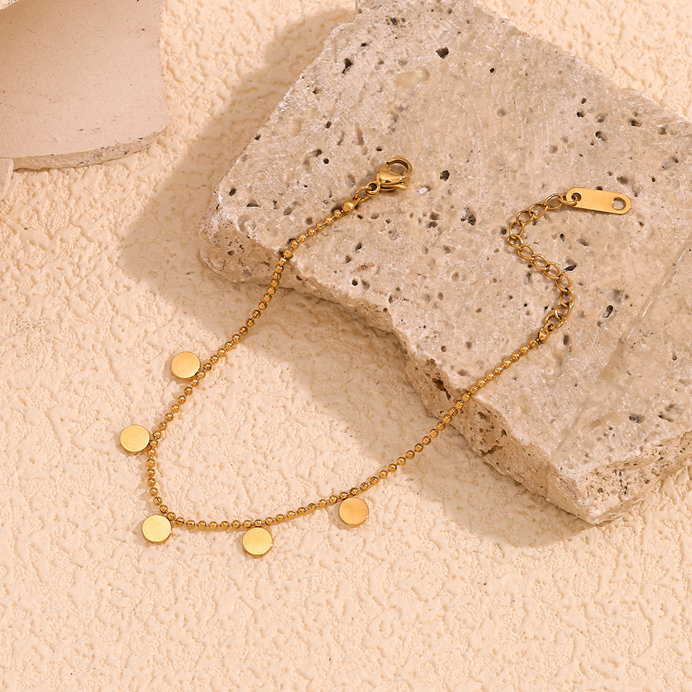 Minimalist Geometric Stainless Steel Plated 18K Gold Round Bead Bracelet for Women