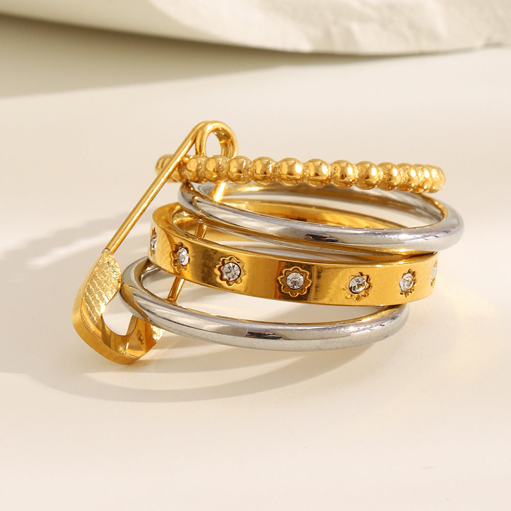 Anello da Donna Minimalista Geometrico in Acciaio Inossidabile Placcato Oro 18K con Zircone