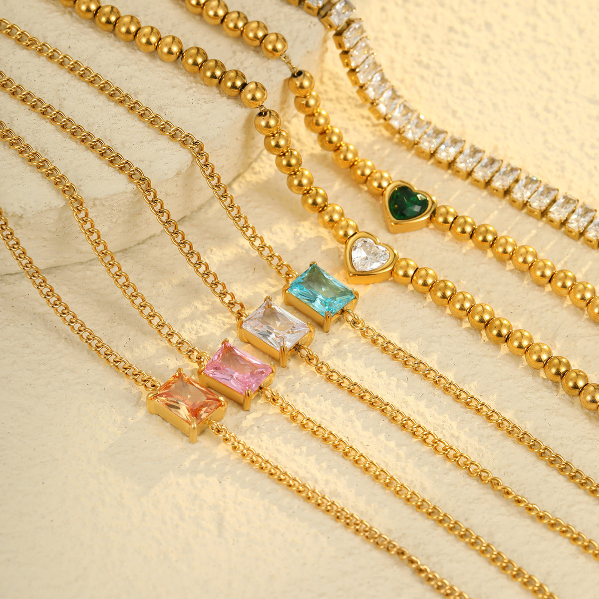 Pulsera de acero inoxidable con diseño geométrico y circonita cúbica para mujer, ajustable, joya minimalista