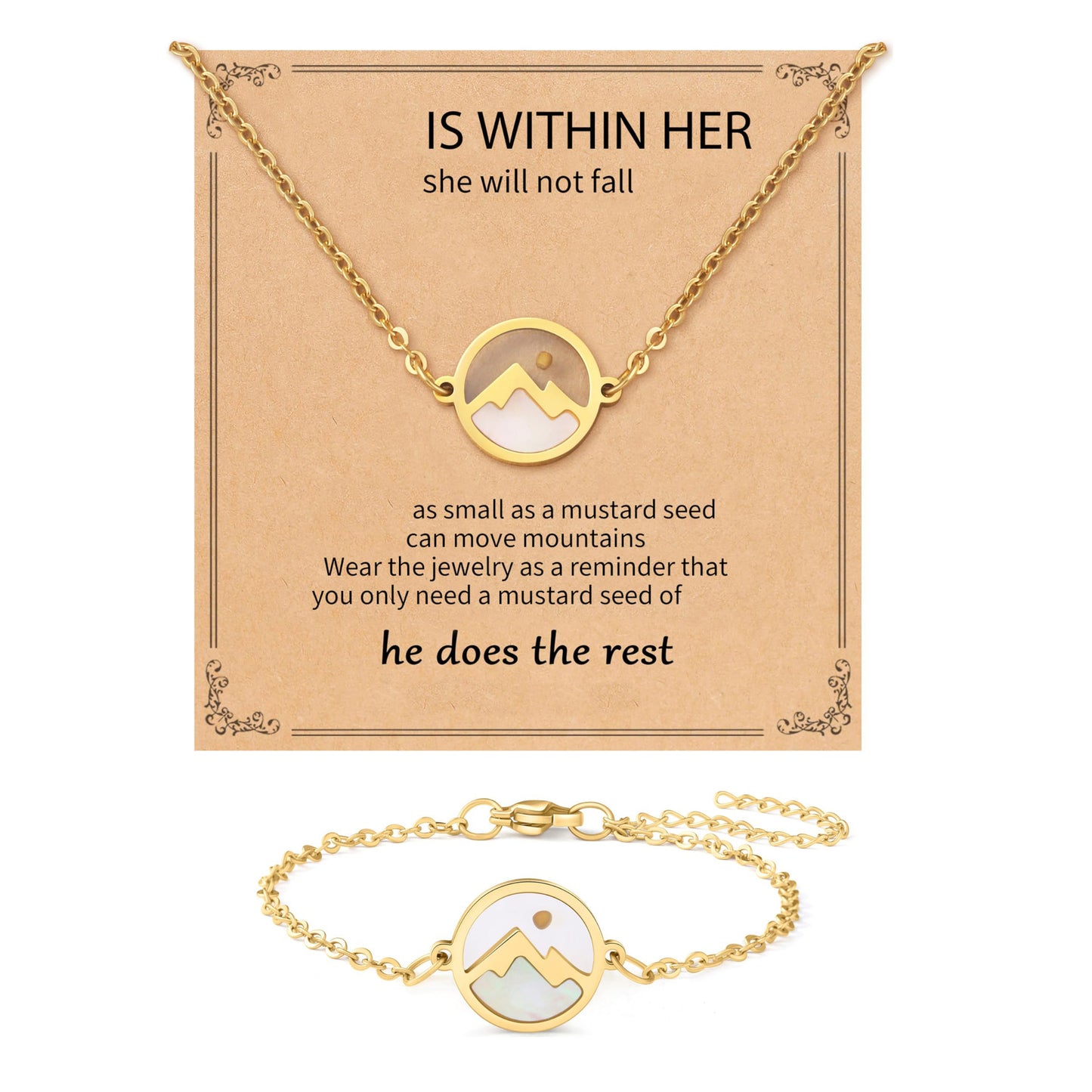 Gold and Silver Plated Stainless Steel Geometric Floral Shell Bracelet and Necklace Set for Unisex