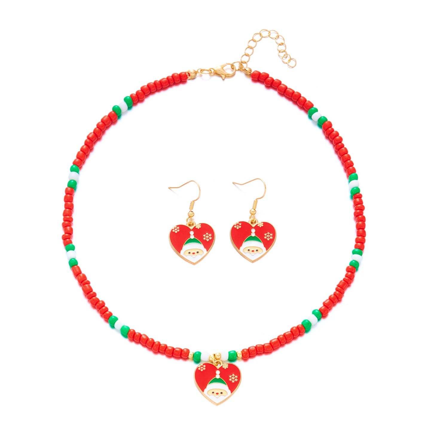 Set di Collana e Orecchini con Ciondoli ad Albero di Natale e Fiocco di Neve, Finitura Smaltata in Lega per Donna